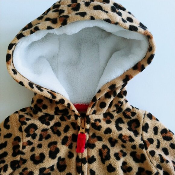 Carter's Leopard Print Fleece Zip-Up Jumpsuit Newborn - Picture 4 of 5